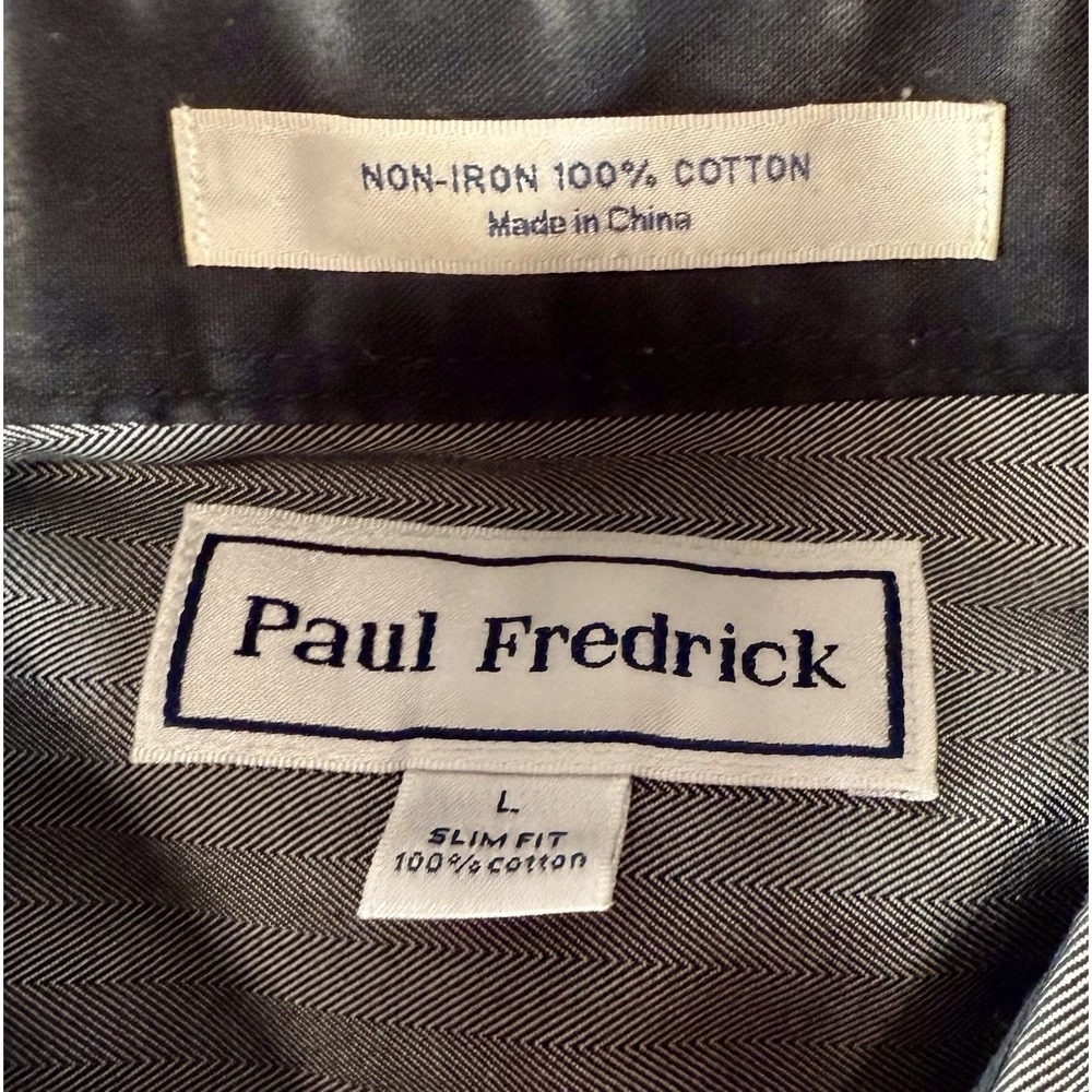 Paul Frederick Button Down Long Sleeve Dress Shirt Light Carbon Large L Slim Fit - Picture 4 of 5